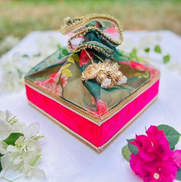 Floral Tissue Potli boxes combined with velvet - Image 2