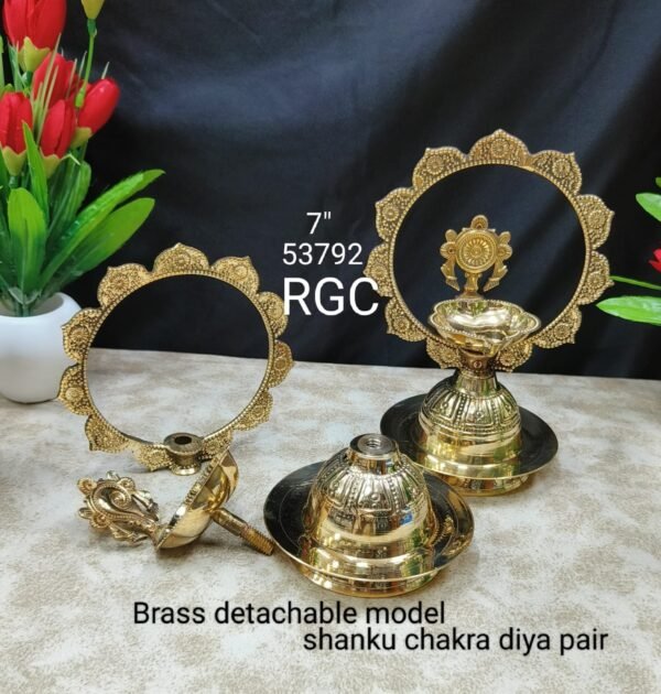RGC brass shanku chakra diya pair latest design - Image 2
