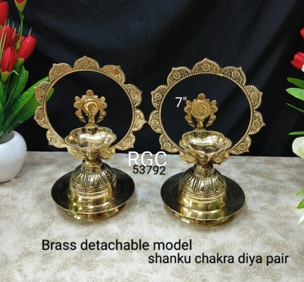 RGC brass shanku chakra diya pair latest design