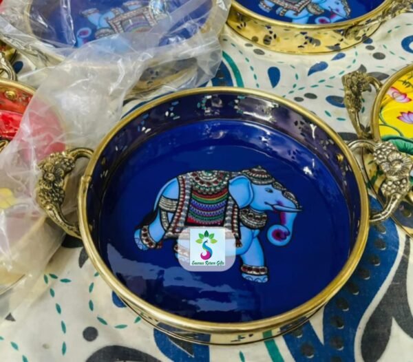 Brass pichwai tray with handle